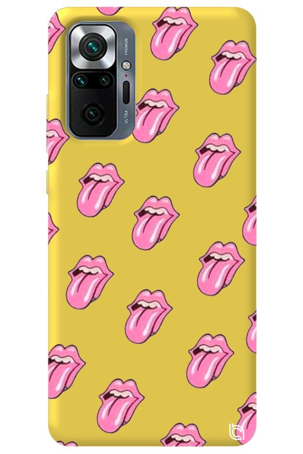 Xiaomi Redmi Note 10 Pro Yellow Colored Lips Velvet Patterned Silicone Phone Case