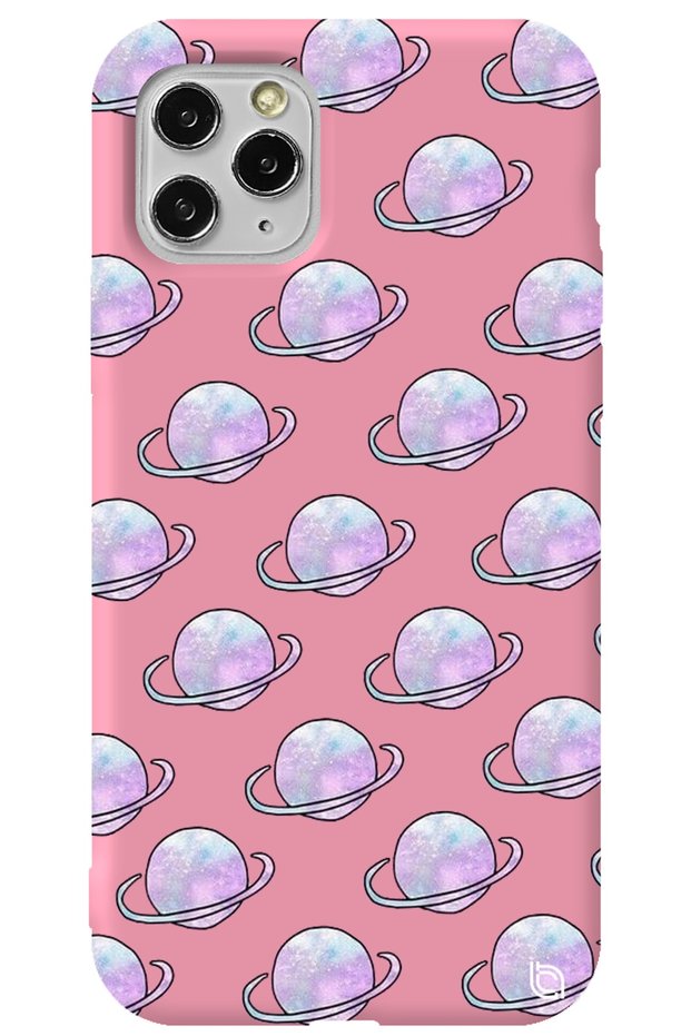 iPhone 11 Pro Max Pink Color Saturn Velvet Patterned Silicone Phone Case