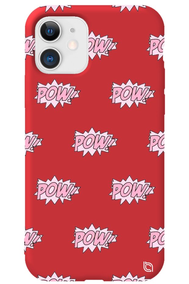 iPhone 11 Red Colored Pow Velvet Patterned Silicone Phone Case