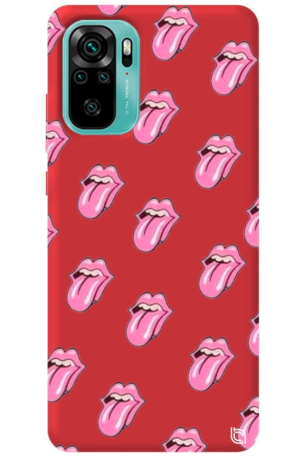 Xiaomi Redmi Note 10 Red Color Lips Lip Inner Velvet Pattern Silicone Phone Case