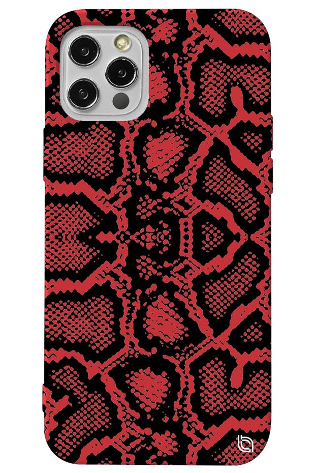 iPhone 13 Pro Max Red Color Snake Skin Velvet Patterned Silicone Phone Case
