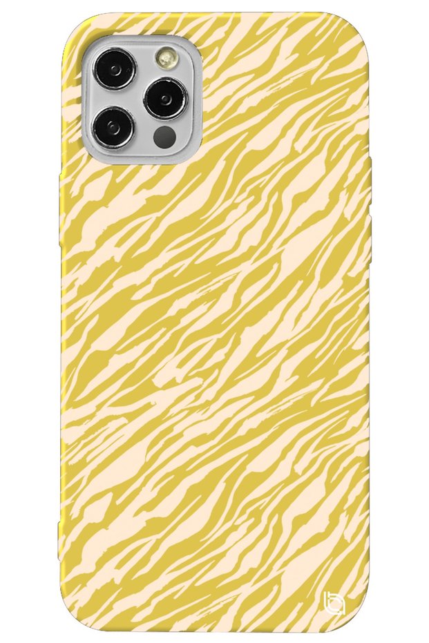 iPhone 12 Pro Max Yellow Colored Lines Velvet Patterned Silicone Phone Case