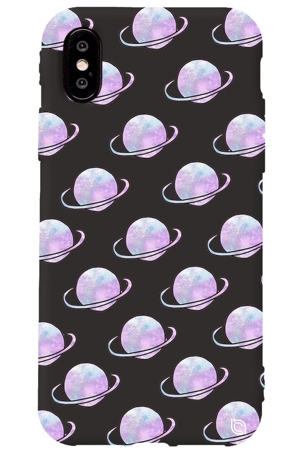 iPhone XS Black Color Saturn Velvet Patterned Silicone Phone Case