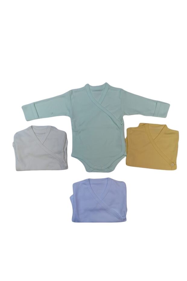 Double Breasted Long Sleeve Self Gloved Snap Fasten Baby Bodysuit Solid Color Bodysuit (Pack of 4)