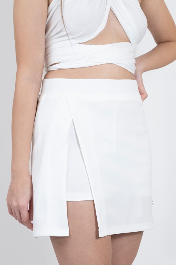 Women's White Double Breasted Shorts Skirt