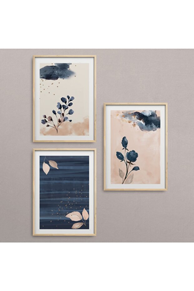 Natural Wooden Framed 3-Piece Painting Set Hpn056