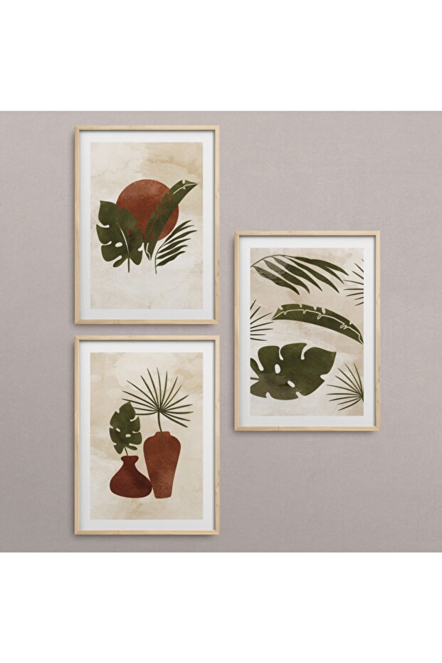 Natural Wooden Framed 3-Piece Painting Set Hpn064