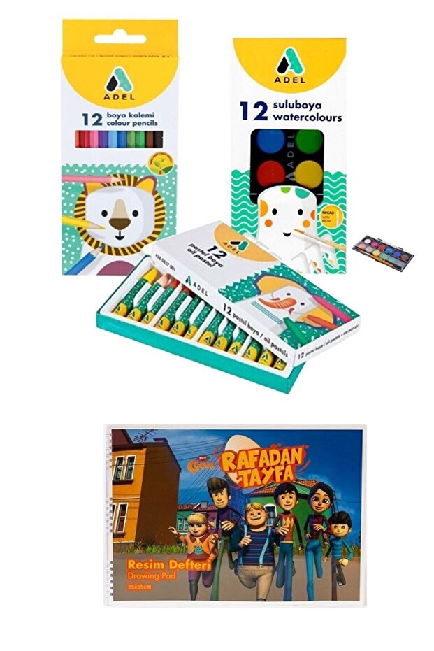 Dry Paint Pastel Paint Water Color 3 Pieces 12 Colors Paint Set with Paintbook Gift