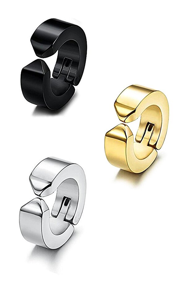 3 Pieces Unisex Stainless Titanium Non-Hole Earrings Compressed Pinch Steel Earrings