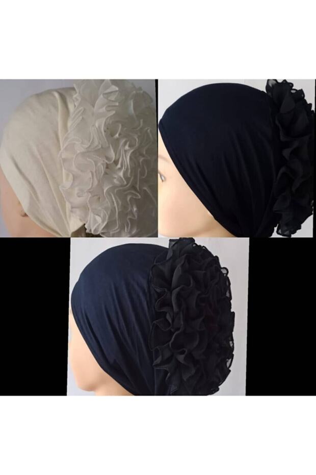 Fırfırlı Topuzlu Kaymayan Bone 3 Lü Set - 3