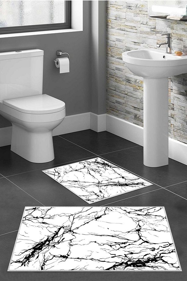 Kaymaz Taban Yıkanabilir 2'li Set Banyo Paspası Banyo Paspas Seti Klozet Takımı - 1