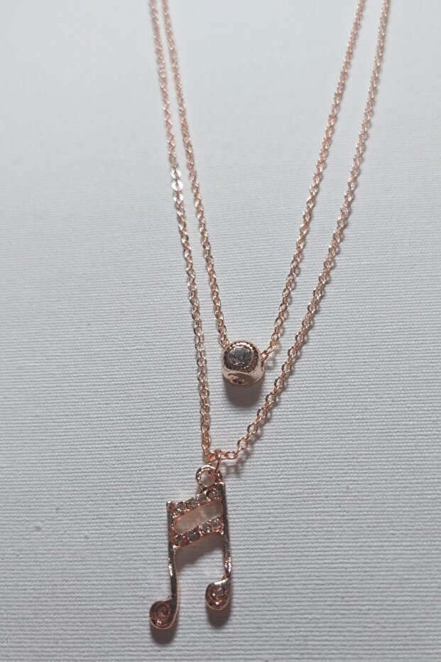 Rose Color Zircon Stone Plated Necklace with Music Note Figure - 2