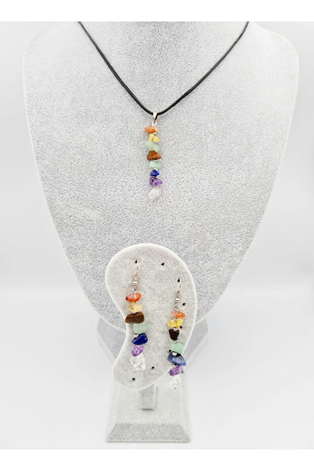 Certified 7 Chakra Natural Stone Necklace & Earring Set Original Natural Stone Design