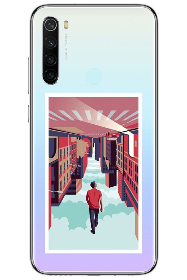 Xiaomi Redmi Note 8 Reverse City Design Patterned Transparent Silicone Case