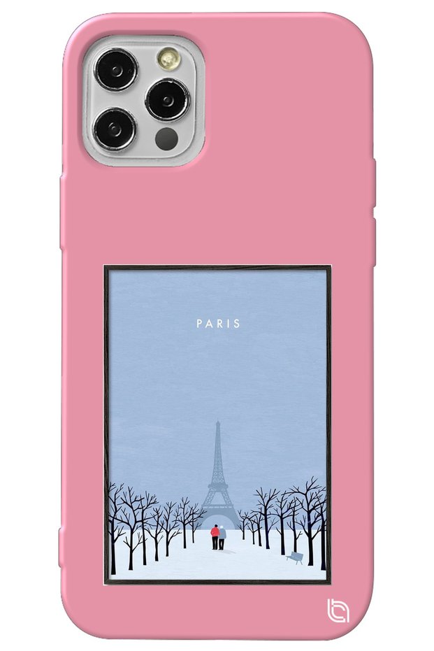 iPhone 13 Pro Max Pink Color Paris Velvet Patterned Silicone Phone Case