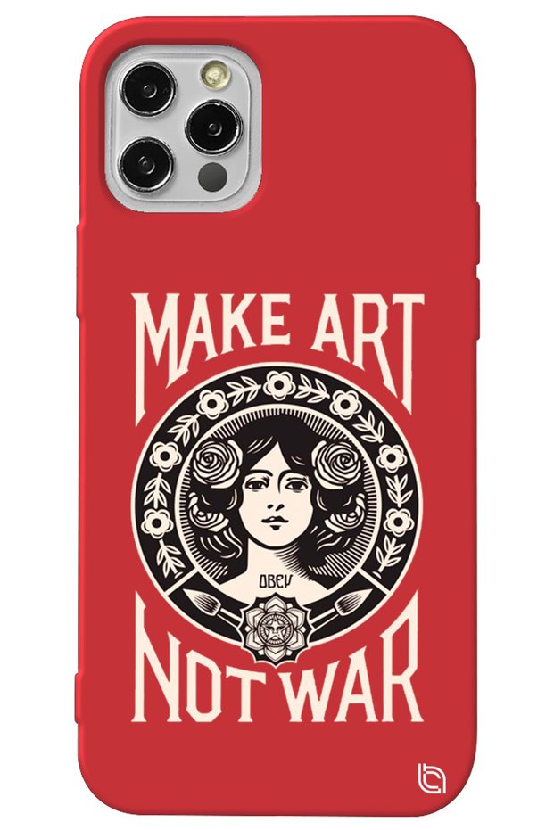 iPhone 13 Pro Red Color Make Art Not War Velvet Patterned Silicone Phone Case