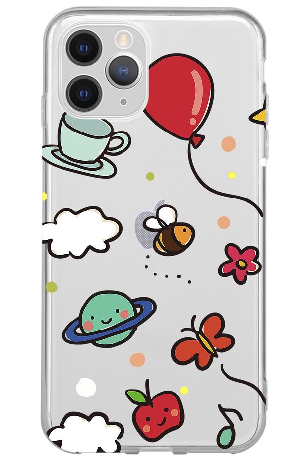 iPhone 11 Pro Max Bee Balloon Design Patterned Transparent Silicone Phone Case