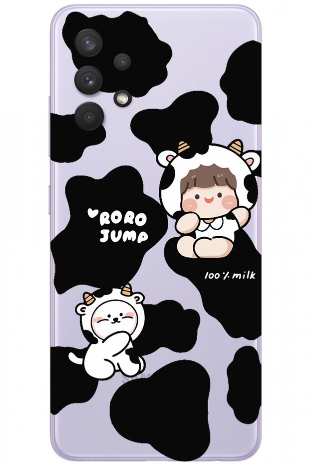 Samsung A32 Cow Design Patterned Transparent Silicone Phone Case