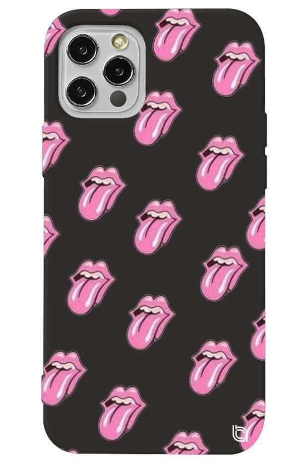iPhone 12 Pro Max Black Color Lips Lip Velvet Patterned Silicone Phone Case