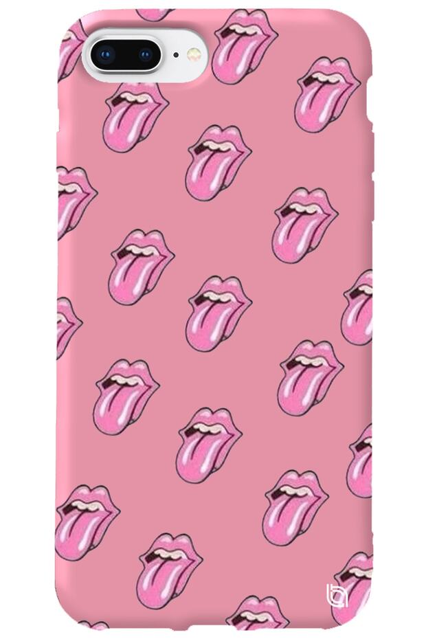 iPhone 8 Plus Pink Colored Lips Lip Inside Velvet Patterned Silicone Phone Case