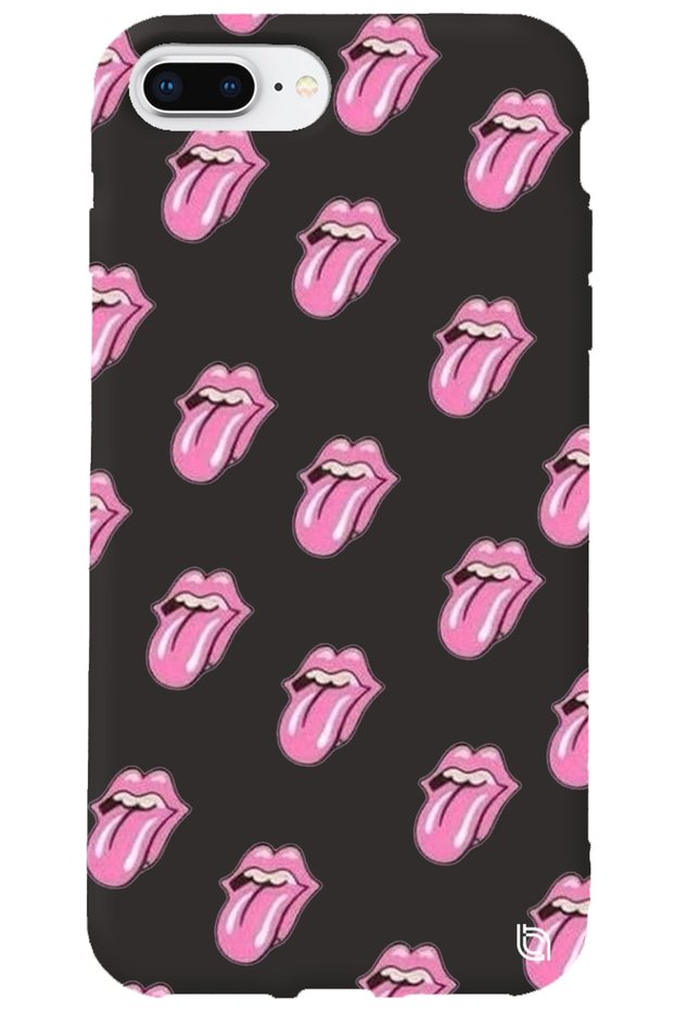 iPhone 7 Plus Black Color Lips Lip Inside Velvet Patterned Silicone Phone Case