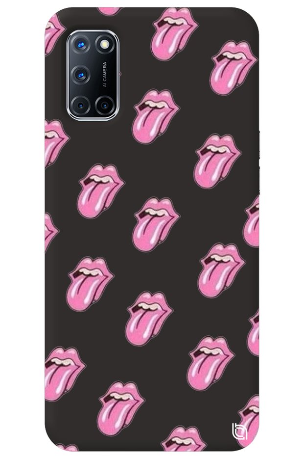 Oppo A72 Black Colored Lips Intra-Lip Velvet Patterned Silicone Phone Case