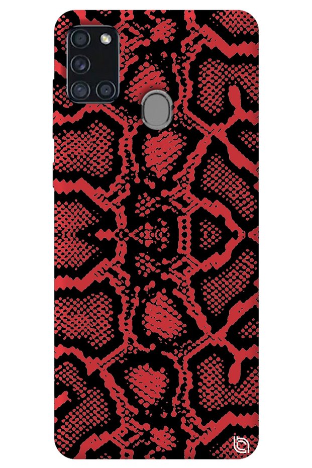 Samsung A21S Red Color Snake Skin Velvet Patterned Silicone Phone Case