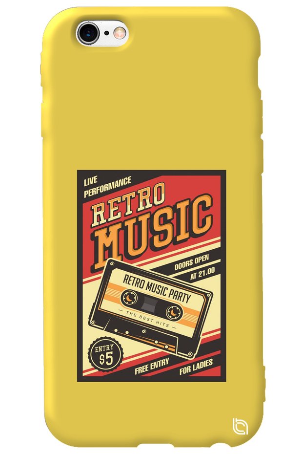iPhone 6 Plus Compatible Yellow Color Premium Velvet Inside Retro Patterned Silicone Phone Case