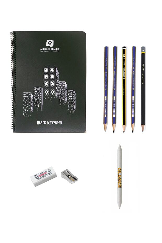 Alex 1944 A4 Black Cover Sketchbook 5 Pencil Drawing Set Sketch Set