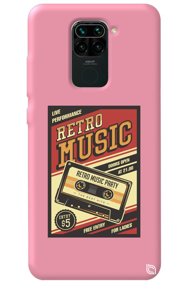 Xiaomi Redmi Note 9 Compatible Pink Color Premium Velvet Inside Retro Patterned Silicone Phone Case