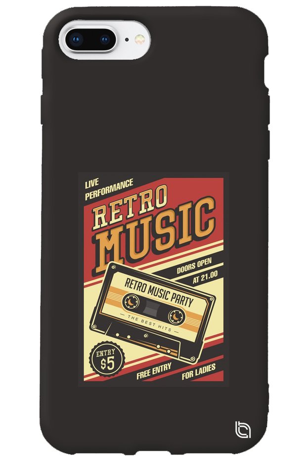 iPhone 7 Plus Black Color Premium Velvet Inside Retro Patterned Silicone Phone Case