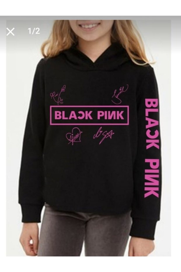 Kids Blackpink Signature Printed Black Sweatshirt
