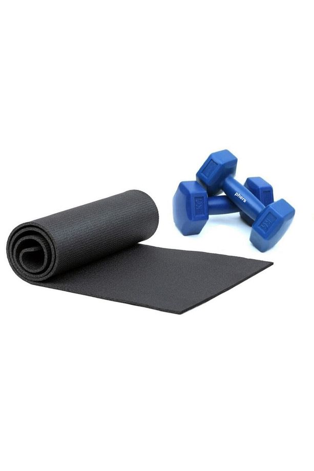 Siyah Pilates Matı Ve Dambıl Set - 2 X 1 Kg Dambıl Ve Pilates Minderi Seti - 1