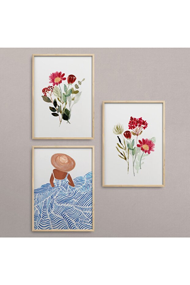 Natural Wooden Framed 3-Piece Painting Set Hpn059