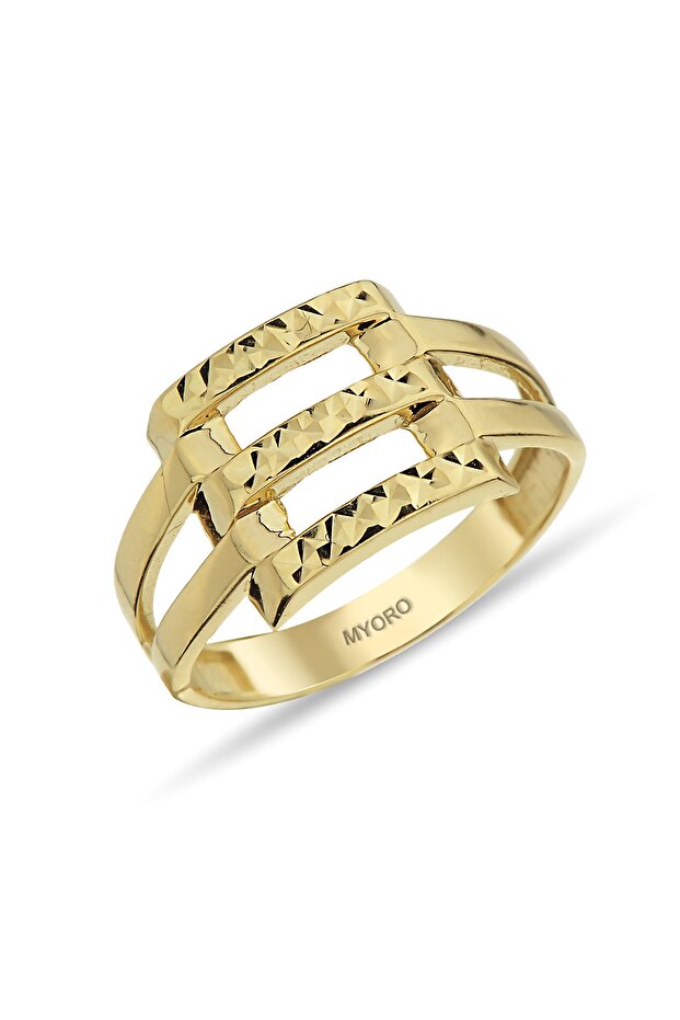 14 Ayar Altın Kaburga Modeli Taşsız Kalemli Yüzük - 1