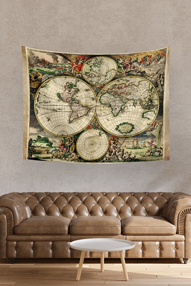 Antique World Van Schagen 1689 World Map Wall Cover Rug 70x90 Cm
