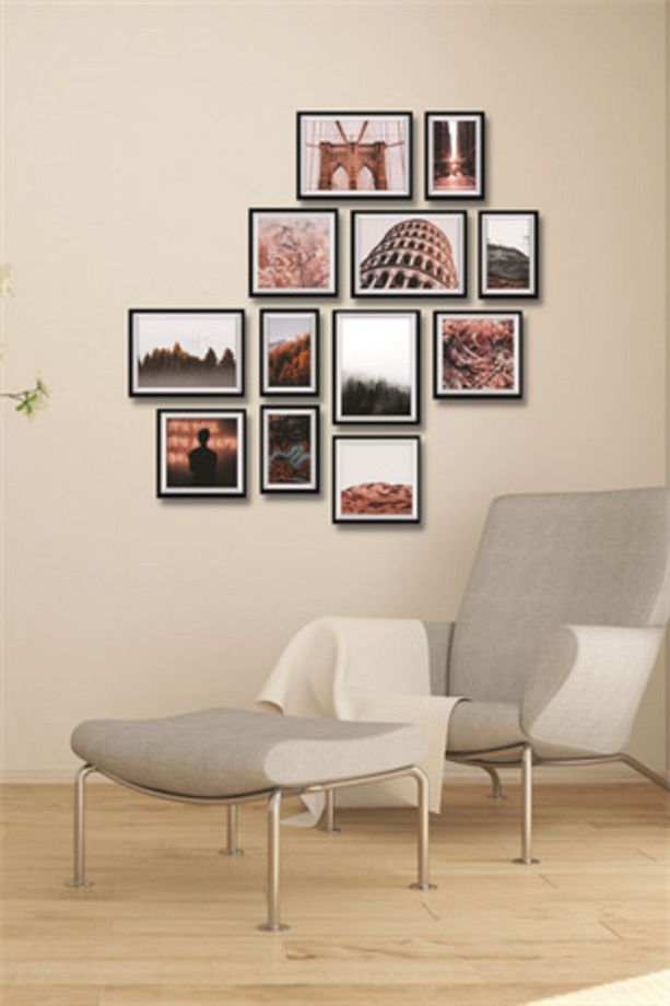 12 Parça Ahşap Tablo Seti Duvar Dekoru - Pisa Kulesi Salon Oturma Yatak Odası Antre Için 70x70 Cm - 2