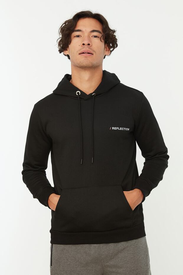 Siyah Regular/Normal Kesim Kapüşonlu Sırt Baskılı Sweatshirt TMNAW21SW0514 - 3