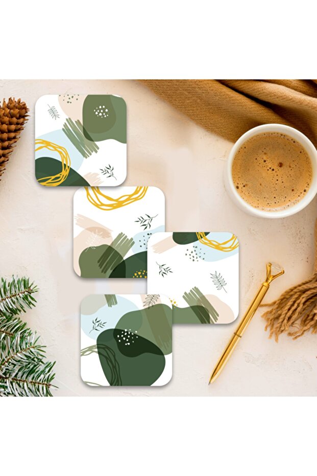 Home Series Digital Printed Quadruple Wooden Coffee Cup Pad Model 022