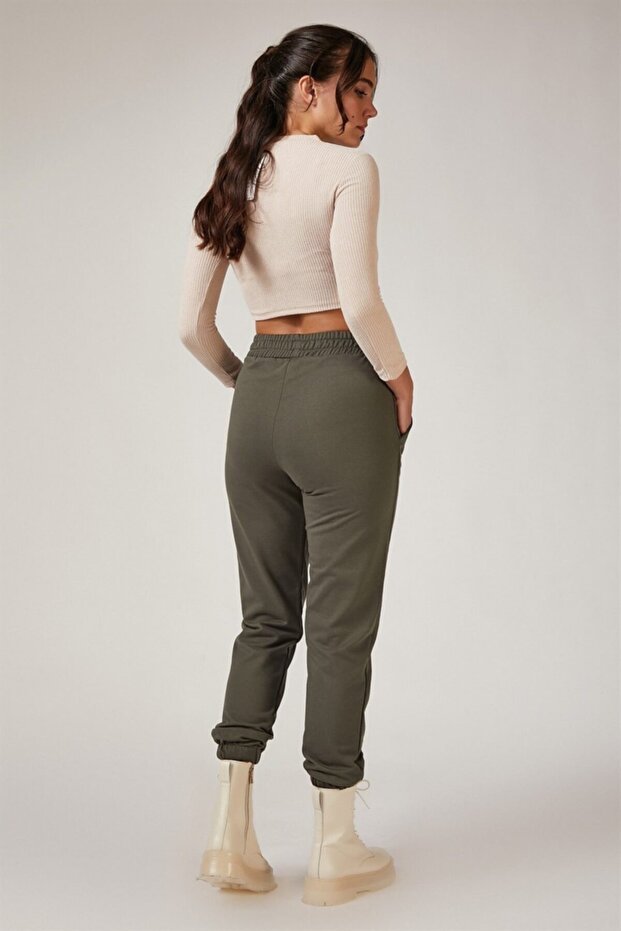 Women's Slim Cut Elastic Tracksuit Khaki