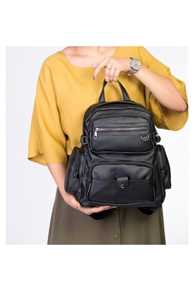 حقيبة ظهر متعددة الأقسام من الجلد الناعم المغسول - 1