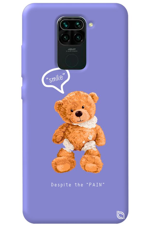 Xiaomi Redmi Note 9 Lilac Color Premium Velvet Teddy Bear Patterned Silicone Phone Case