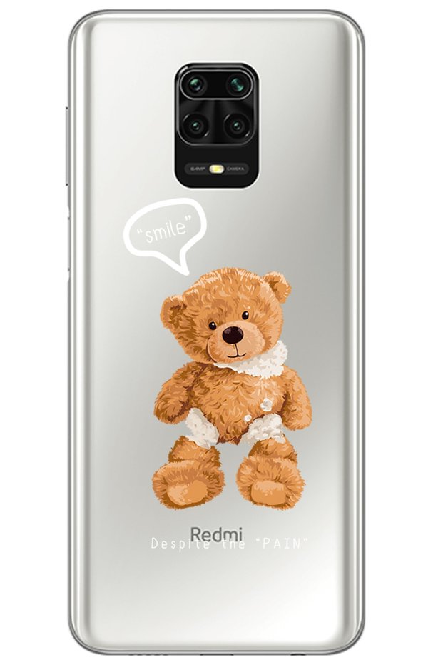 غلاف هاتف Xiaomi Redmi Note 9 Pro من السيليكون الشفاف بنمط تيدي بير