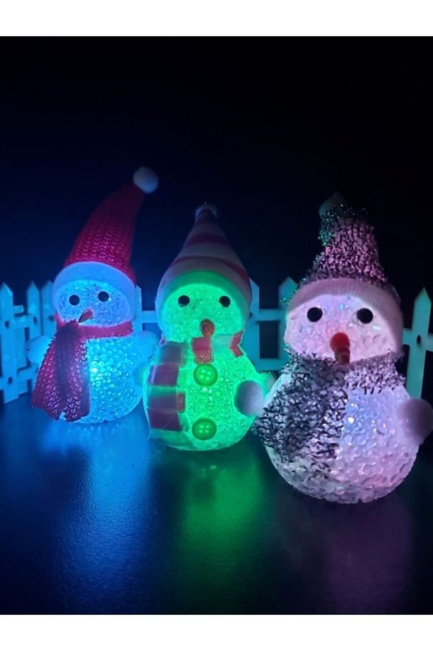 3'lü Renkli Led Işıklı Kardan Adam Gece Lambası, Dekoratif ve Sıcak Atmosfer Yaratır - 3