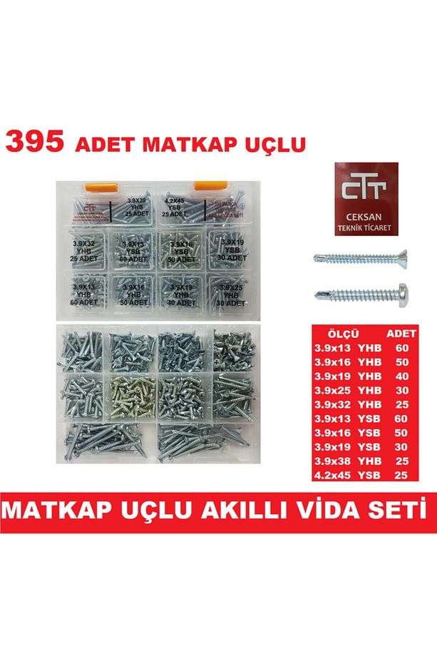 Akıllı Vida Seti 395 Parça Matkap Uçlu Havşa-düz Başlı Vida -havşa-düz Başlı Matkap Uçlu Vida Seti - 1