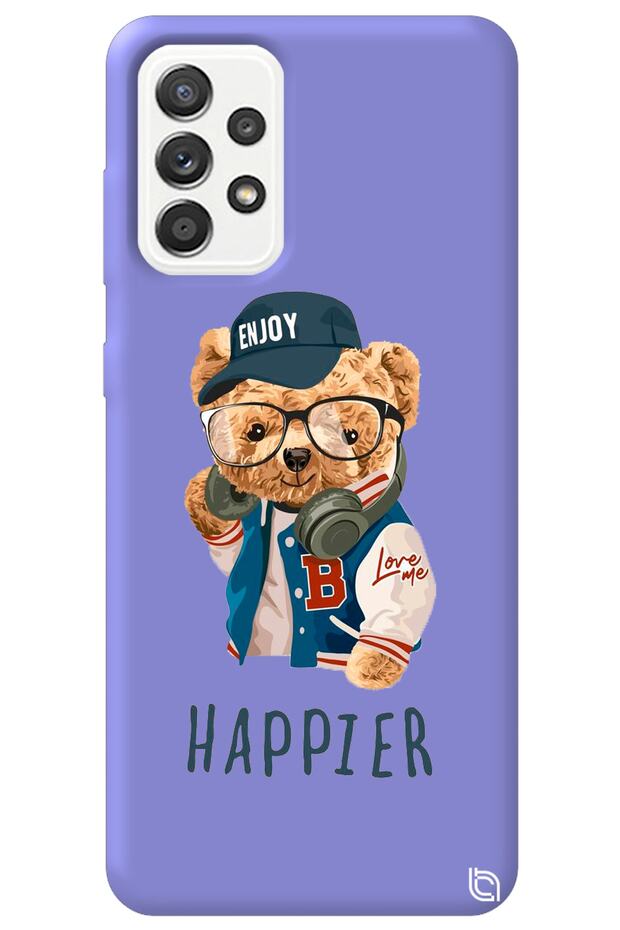 Samsung Galaxy A72 Lilac Color Premium Velvet Teddy Bear Patterned Silicone Phone Case