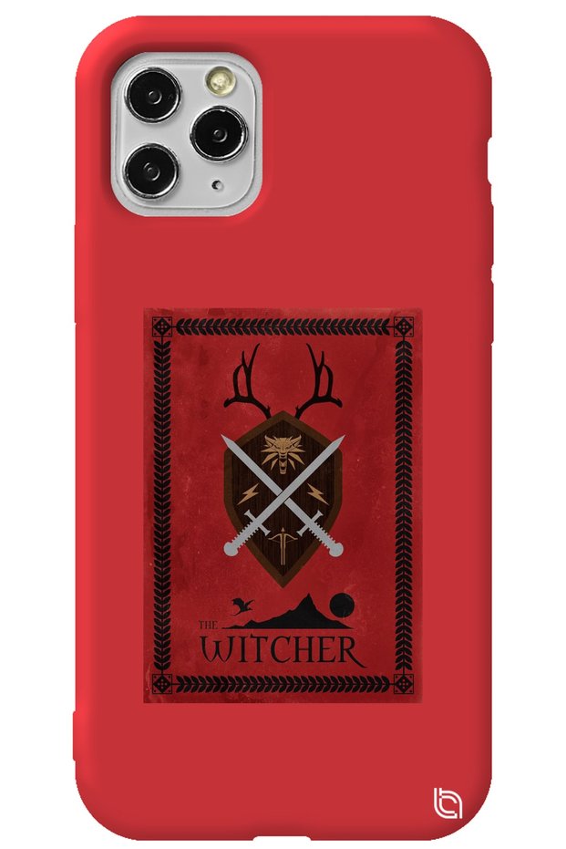 iPhone 11 Pro Max Red Color Premium Velvet Inside the Witcher Patterned Silicone Phone Case