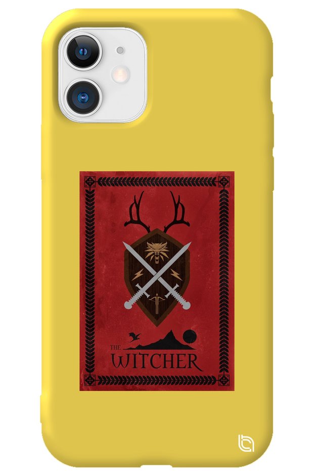 iPhone 12 Yellow Color Premium Velvet Inside the Witcher Patterned Silicone Phone Case