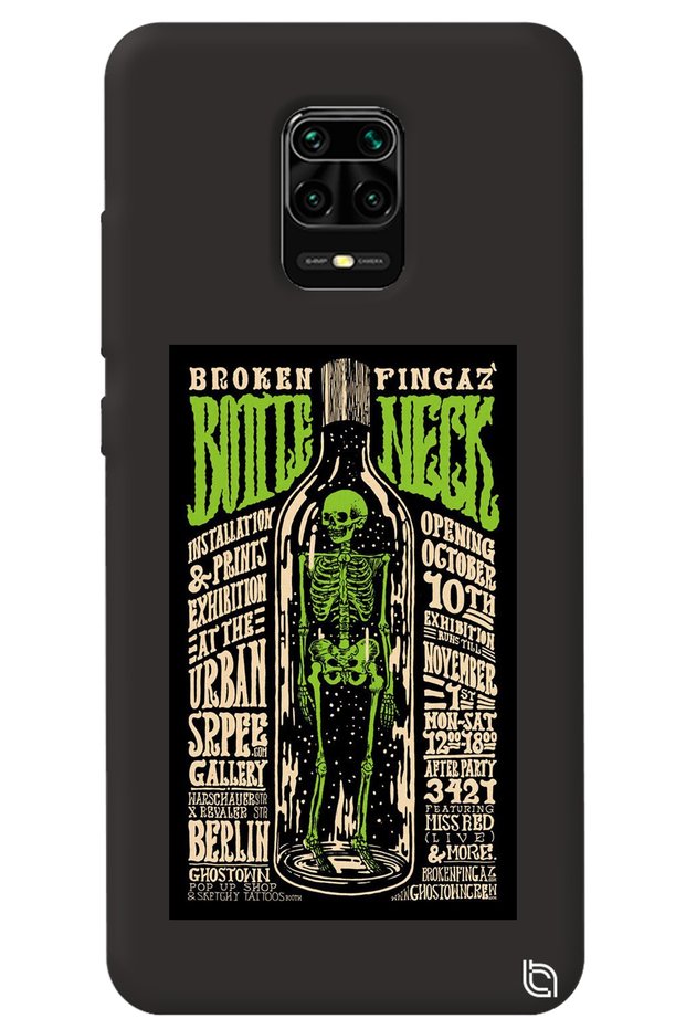 Xiaomi Redmi Note 9 Pro Black Color Premium Velvet Inside Bottle Patterned Silicone Phone Case
