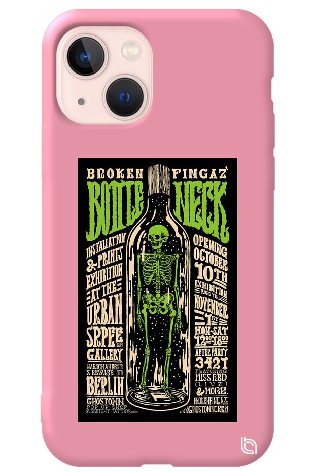 iPhone 13 Pink Color Premium Velvet Inside Bottle Patterned Silicone Phone Case